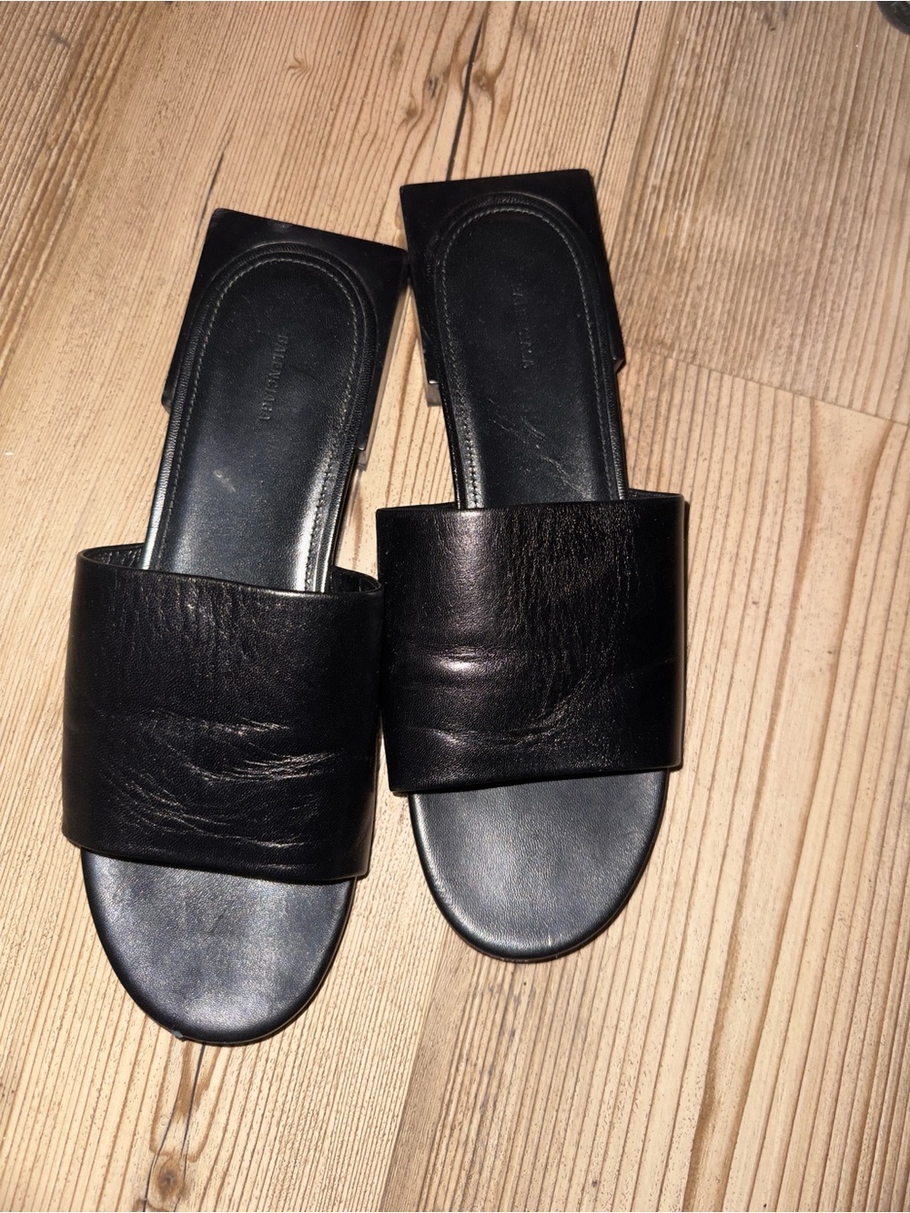Balenciaga Black Leather Slide Mules
